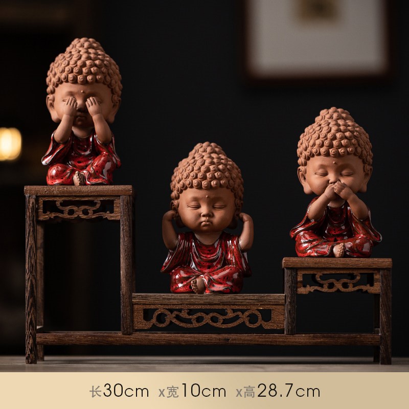 三不宝宝佛（红色  3个一套）+三层鸡翅木架子