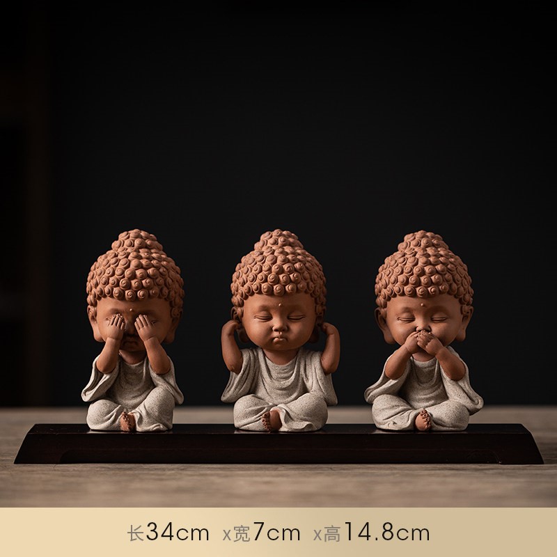 三不宝宝佛（灰白色 3个一套）+34cm重竹底座