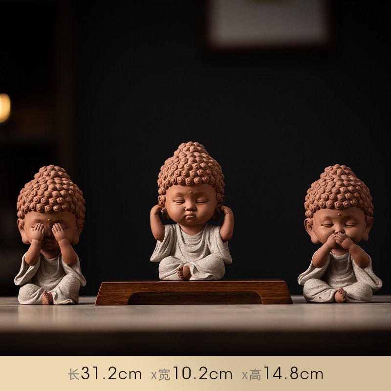 三不宝宝佛（灰白色 3个一套）+18cm重竹底座