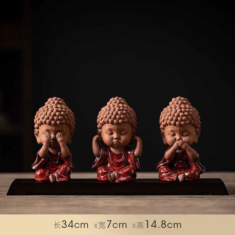 三不宝宝佛（红色 3个一套）+34cm重竹底座