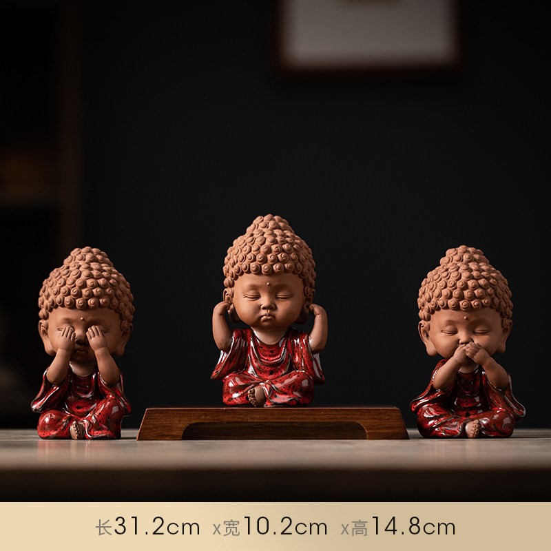 三不宝宝佛（红色 3个一套）+18cm重竹底座