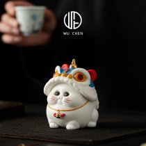 陶瓷招财猫家居小摆件办公室客厅桌面国潮醒狮舞狮