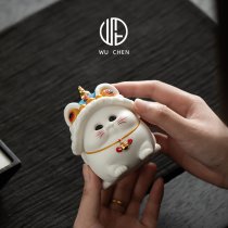 陶瓷招财猫家居小摆件办公室客厅桌面国潮醒狮舞狮