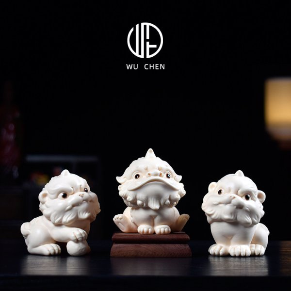 陶瓷小狮子吉祥物客厅家居茶室桌面摆件可爱醒狮店铺公司装饰礼品