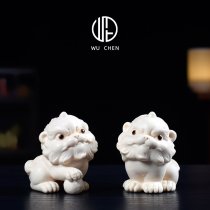 陶瓷小狮子吉祥物客厅家居茶室桌面摆件可爱醒狮店铺公司装饰礼品