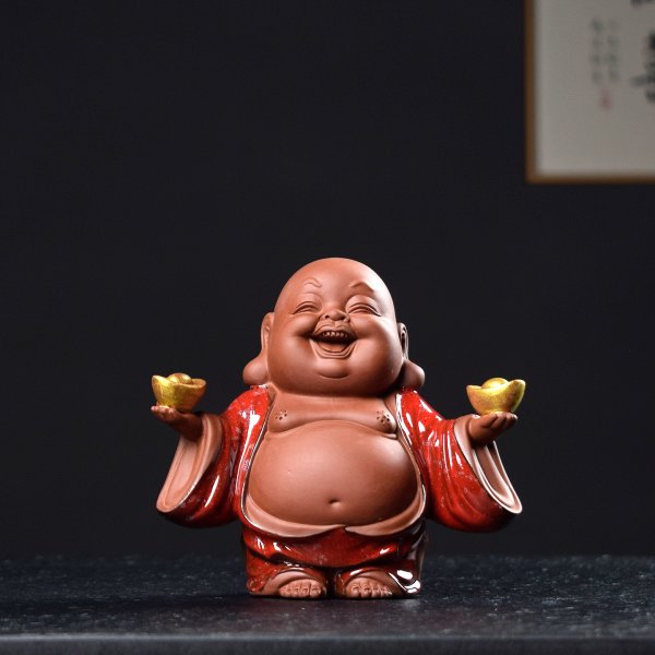 陶瓷招财欢喜弥勒笑佛小家居玄关摆件办公室桌面茶室店铺装饰摆设