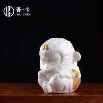 灵猴德化白瓷猴子悟空线香插家居玄关茶桌摆件可爱生肖动物办公装饰品
