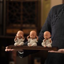 新中式可爱三不小和尚紫砂茶宠摆件家居客厅茶桌茶台茶玩萌宠摆设