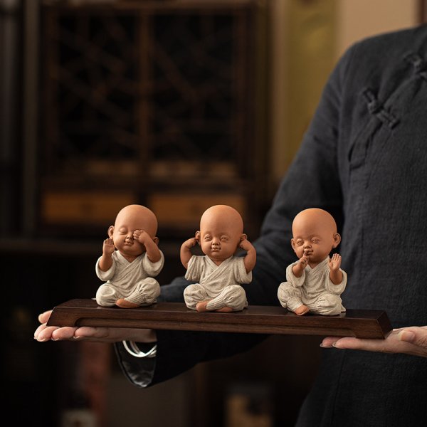 新中式可爱三不小和尚紫砂茶宠摆件家居客厅茶桌茶台茶玩萌宠摆设