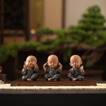 新中式可爱三不小和尚紫砂茶宠摆件家居客厅茶桌茶台茶玩萌宠摆设