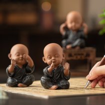 新中式可爱三不小和尚紫砂茶宠摆件家居客厅茶桌茶台茶玩萌宠摆设