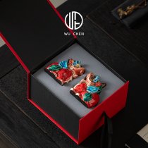 国潮陶瓷招财天禄貔貅公母客厅摆件交趾陶办公桌店铺开业装饰礼品